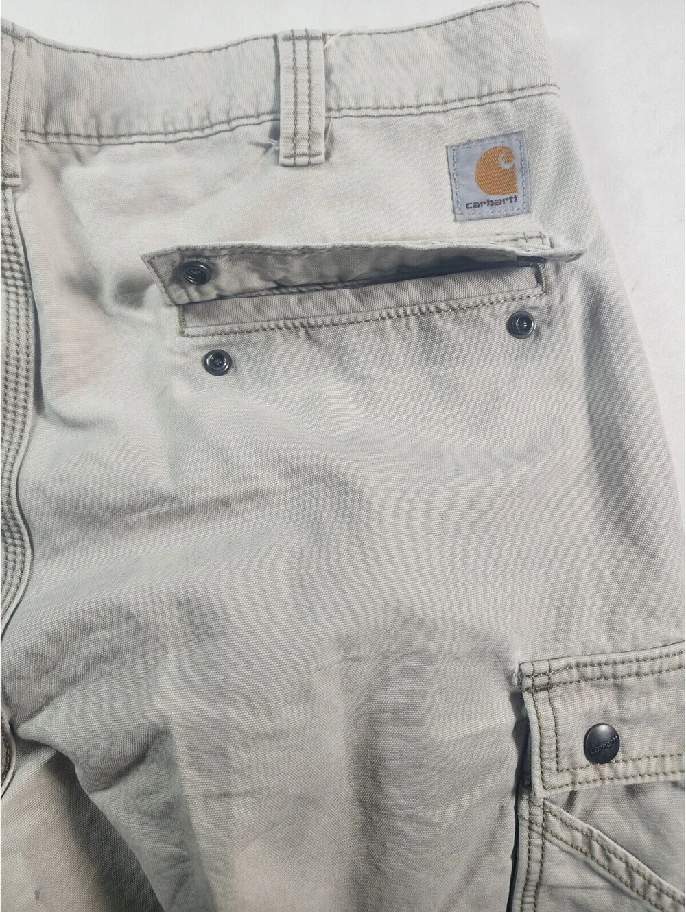 Carhartt Men's Khaki Cargo Shorts, Size 36, with Button Pockets and Relaxed Fit